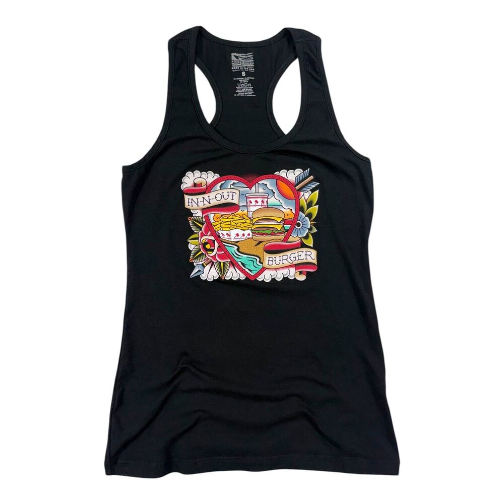 In N Out Burger Tank Top Women's SMALL Tattoo Flash Beach Design RARE Shirt